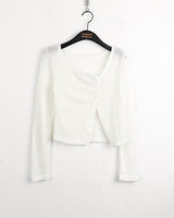 Tati unbalmed diagonal button booklet shirring knit cardigan