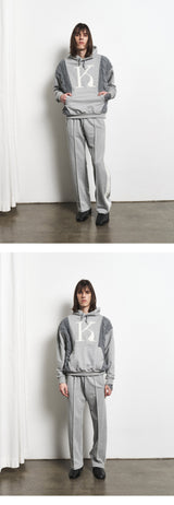 Mixed Fabric Knit KUYRI K Hoodie (Melange Gray)