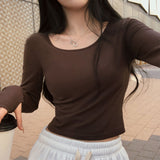 [BELLIDE MADE] Single warmer round long-sleeved cropped T-shirt