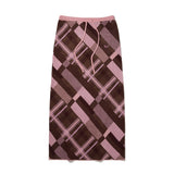 CHECK PATTERN KNIT LONG SKIRT [BROWN]