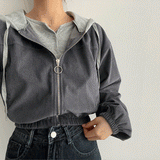 ビーズバンディングカラーリブフードジップアップ / Beads banding color ribbed hood zip-up