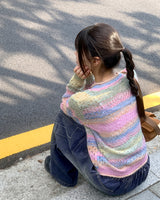 Kerner V-neck rainbow gradation punching long-sleeve knitwear