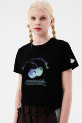 チェリーアーチロゴクロップTシャツ / CHERRY ARCH LOGO CROP T-SHIRT [BLACK]