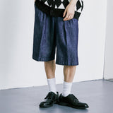 デニムワイドカーブフィット2タックバルミューダパンツ / DENIM WIDE CURVE FIT TWO TUCK BERMUDA PANTS INDIGO