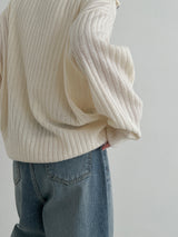リブハーフジップアップニット / Ribbed Half Zip Up Knit (4color)