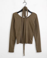 [Muffler set] Tyuji striped round long sleeve t-shirt