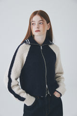 ボウクル2WAYジップアップニット / Boucle 2way Zip-up Knit [Navy]