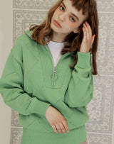 HALF ZIP UP PUNCHING RHOMBUS SWEATER YELLOW GREEN (6691447603318)