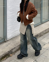 Side stitch denim pants