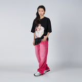 ベイビーフェイスキャットハグガール半袖Tシャツ BLACK