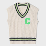 ライトグリーンCパッチvネックニットベストユニセックス / Light Green C Patch V-neck Ivory Knitwear Vest