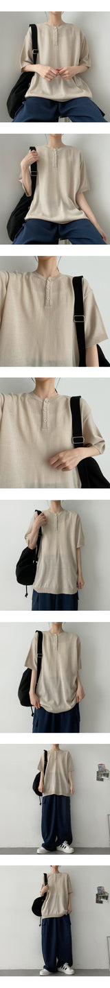 オーサムヘンリーネックショートスリーブニットウェア/. Awesome Henry neck Short-sleeved Knitwear