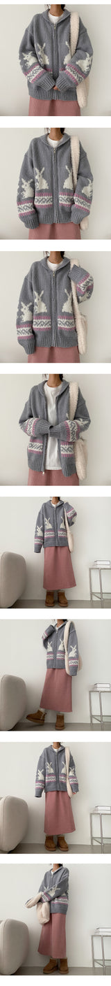 Lera Thick Cozy Rabbit Zip-Up Cardigan