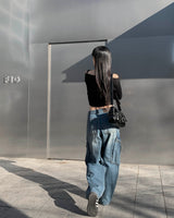 Oval cargo denim pants
