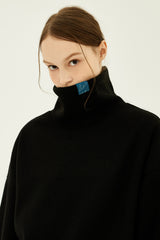 フォールディングラベルタートルネックニットTシャツ/Folding Label Turtleneck Knit T-shirt K11 Matte Black