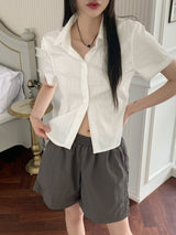 ラインロール半そでシャツ/ Epik line rolled semi-cropped short-sleeved shirt
