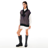 カッティングポイントニットベスト/Cutting Point Knit Vest [Ribbon_Purple]