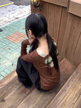 タティンバックバックルストラップスリット長袖Tシャツ