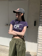 星スタープリントクロップ半袖Tシャツ / Fohil Star Printed Cropped Short-Sleeved T-Shirt