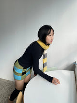 Checkerboard knit mini skirt 