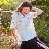 ポケットセーラー刺繍ブラウス / Pocket Sailor Embroidered Blouse (IVORY)