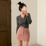 [5color] from twist V-neck cropped knit