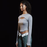 Dリング カットアウト ウォーマー クロップ ニット / D RING CUT-OUT WARMER CROP KNIT (SV)