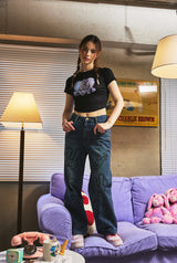 ハートバニーラグランクロップTシャツ / Heart bunny Raglan Crop-T (black)