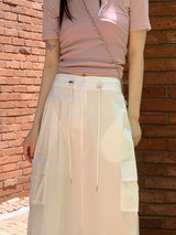 マイビーバンディングストリングコットンカーゴロングスカート / Mybi Banding String Cotton Cargo Long Skirt