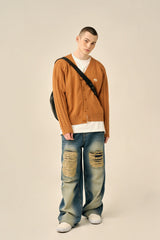 RAGLAN PATTERN BOOKLE CARDIGAN - BRICK