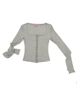 ココスクエアネックリブドボタントップ / PNF made Coco squarneck ribbed button top