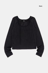 バックルストリングスクープネックロングスリーブ