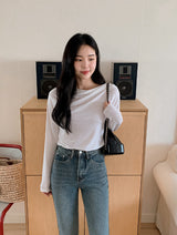ドレープオフショルダー長袖Tシャツ