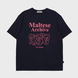 マルチーズアーカイブライングラフィックハーフスリーブTシャツ / Maltese archive line graphic half sleeve tshirts