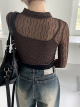ルーティングウェーブシースルークロップド長袖ブラウス / Rooting wave see-through cropped long-sleeved blouse