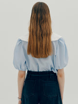 レースカラーブラウス / Lace collar blouse - Light blue