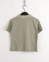 Moodle Pocket Color Matching Collar Short Sleeve T-shirt