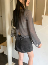 Uro see-through damage slim long sleeve knit