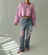 Pink Damage Wide Jeans