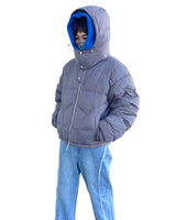 プリントクロップドフーディー/Print Cropped Hoodie-BLUE