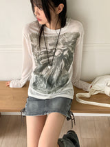 Regent Ribbon Smudging Long Sleeve T-Shirt
