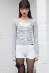LACE RIBBON TOP (GRAY)