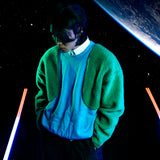 [UNISEX] Panelled Faux-Shearling Sweatshirt (Blue) (6656336199798)