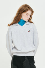 CHERRY OPEN COLLAR SWEATSHIRT [MELANGE GRAY]