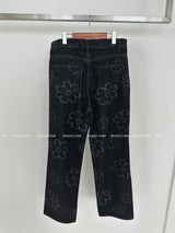 Flower string denim wide pants