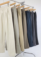コットンワンタックバンドウエストワイドパンツ / Cotton One Tuck Banded Waist Wide Pants (7 colors)
