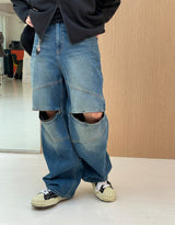バイカー ワイド デニム パンツ