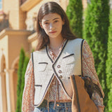 Tweed Quilted Lace Vest (Ivory) (6643556089974)