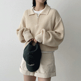 ファッショナブルハチジッパーカラーニット / fashionable hachi zipper collar knit