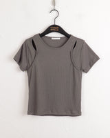 Picto layered shoulder split short sleeve T-shirt